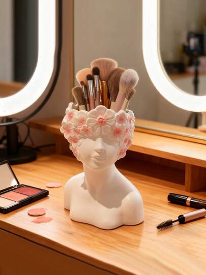 Human-Shaped Makeup Brush Holder, Nordic-Style Home Decor Box, Bedroom Desktop Makeup Brush Holder, Stationery Storage Pen Holder