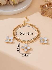 1 chiếc vòng chân kiểu Pháp cổ điển, thanh lịch, phong cách mùa hè, mới, kiểu bãi biển, mặt dây chuyền hình giọt dầu, hoa bốn cánh màu trắng, làm thủ công, dành cho nữ. - trắng - Xem 6