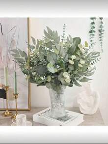 30 Peças Folhas e Galhos Artificiais Mistos de Eucalipto, 4 Estilos de Eucalipto de Moeda de Prata, Plantas Falsas, Adequado para Buquês DIY, Também Pode Ser Usado como Decoração Central para Buquês de Casamento - Multicolorido - Visão 2
