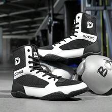 Giày tập luyện đấm bốc trong nhà dành cho nam, giày đấu vật thi đấu đế cao su, giày MMA. - Đen và Trắng - Xem 10