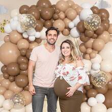 155个棕色气球拱门套装，米色、裸色、中性色、白色、金色亮片气球，不同尺寸，适用于生日、泰迪熊主题婴儿派对、中性森林主题、野性主题婚礼派对装饰 - 彩色 - 查看 5