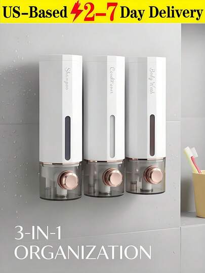 [Delivery Within 2-7 Days In The United States]Sleek Wall Mounted Soap Dispenser With Precise Push Button For Easy Dispensing Minimalist Manual Liquid Soap Pump For Modern Families Aesthetic Bathroom Shampoo Dispenser For Shower Kitchen Restroom Space Saving No Drill Installation Clear Reservoir Liquid Container Bathroom Accessories Home Improvement