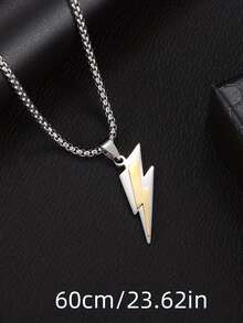 1件双色不锈钢闪电吊坠项链，嘻哈摇滚风格男士项链，街头日常派对饰品 - 閃電吊墜項鍊 - 查看 6