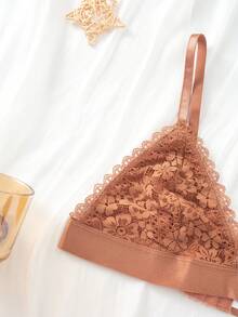 蕾丝文胸，性感深V无钢圈浪漫女士内衣，三角杯法式奢华女士内衣 - 亮橙色 - 查看 8