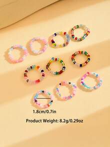 10 piezas/20 piezas/25 piezas/30 piezas/Set Anillos de mujer estilo bohemio con cuentas de colores para uso diario y vacaciones (Color de las cuentas aleatorio) - Multicolor - Ver 7