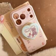 GUCADI Giá đỡ điện thoại từ tính hình gấu xám trái tim màu hồng dâu tây + ốp lưng điện thoại hình gấu hồng dễ thương cho iPhone 17 Pro Max, giá đỡ từ tính 16 chân tương thích với iPhone 13, 17 inch, kiểu tranh sơn dầu, dễ thương, nữ tính, sáng tạo, hình học, hoạt hình, độc đáo, phong cách - Bột ổi - Xem 12