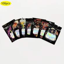 100 piezas de bolsas de Mylar holográficas láser reutilizables a prueba de olores para almacenamiento de 1g, bolsas con cierre zip planas mini, bolsas de Mylar impermeables con ventana para empaque - Multicolor - Ver 20