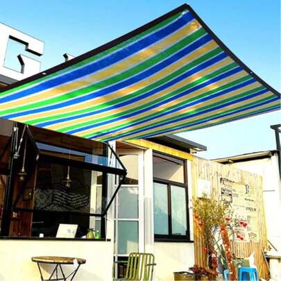 1pc Colorful Striped Sun Shade Net, Outdoor Striped Sun Protection Shade Cloth, Colorful Striped Shade Fabric, Breathable And Lightweight, UV Resistant And Blocks Most Sunlight, Suitable For Backyard, Patio, Gazebo, Deck, Garden, Pool Or Garage