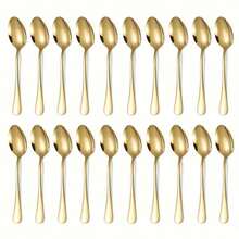 1/15/25/50/100件套金色餐具套装，包含不锈钢和塑料两种材质可选，两种款式，适用于婚礼装饰、学校用品、单身派对、厨房用具、派对用品、旅行套装、礼品、生日派对、毕业派对等场合。 - 金色 - 查看 10