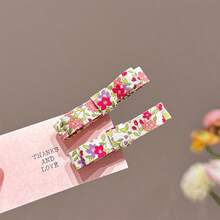 4pcs Floral Fabric Bow Hair Clips, Bangs Hairpins, Cute & Sweet Side Clips - Multicolor - View 9