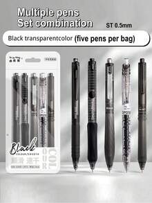 Set de 5/10 piezas de bolígrafos retráctiles de moda neutros, punta fina de 0.5 mm, tinta negra, secado rápido y a prueba de manchas, escritura suave, práctico y elegante, adecuado para escribir, dibujar, tomar notas, llevar un diario, regalo ideal para exámenes, oficina, vuelta al colegio - Negro - Ver 11