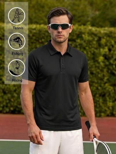 Men's Athletic Polo Shirt, Fashion Business Casual Printed Short Sleeve Collared Button Design,Fabric For Spring/Summer,Perfect For Outdoor Activities, Tennis, Golf, Office Wear And Daily Outings