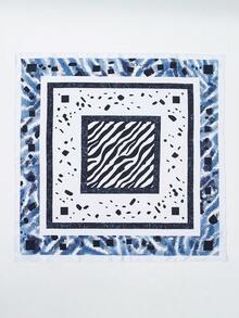 斑马纹极简主义70厘米方形丝巾，几何图案真丝围巾，披肩，领巾，头巾，女士 - 彩色 - 查看 10