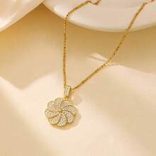 1pc Women's Rotating Windmill Flower Necklace, High-Quality Stainless Steel Necklace, 18K Gold Plated Anti-Fading, Comfortable & Versatile, Minimalist Elegant, Suitable For Daily Wear Or Parties, Perfect Gift For Her - Gold - View 4