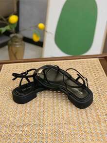 Giày sandal quai mảnh gót chunky kiểu cổ tích mùa hè 2026 mới, giày La Mã có nhẫn ngón chân dành cho nữ - màu đen - Xem 4