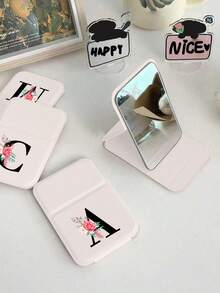 1pc Mini Flower Black Letters Foldable Portable Makeup Mirror,Letters Of A-Z Makeup Mirror With Bracket, Travel Mirror, Beauty Products, Desktop Makeup Mirror, Rectangular Desktop Compact Mirror Foldable Small Minimalist Makeup Mirror, Travel Portable Makeup Mirror For Women's Gift - The Best Gift For Mom And Teacher - Multicolor - View 6