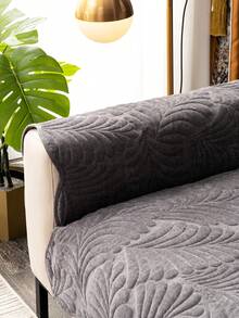 1件叶形雪尼尔沙发靠垫套，带叶形图案提花 - 深灰色 - 查看 4