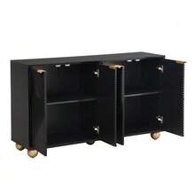 Sideboard With Four Molded Doors, Adjustable Interior Shelves, Metal Handles And Ball-Shaped Legs. - Hitam - View 9