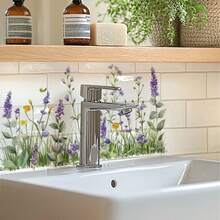 1片薰衣草花墙贴，防水防霉，无需胶水，适用于浴室盥洗台，清新舒缓的装饰 - 多色 - 查看 4
