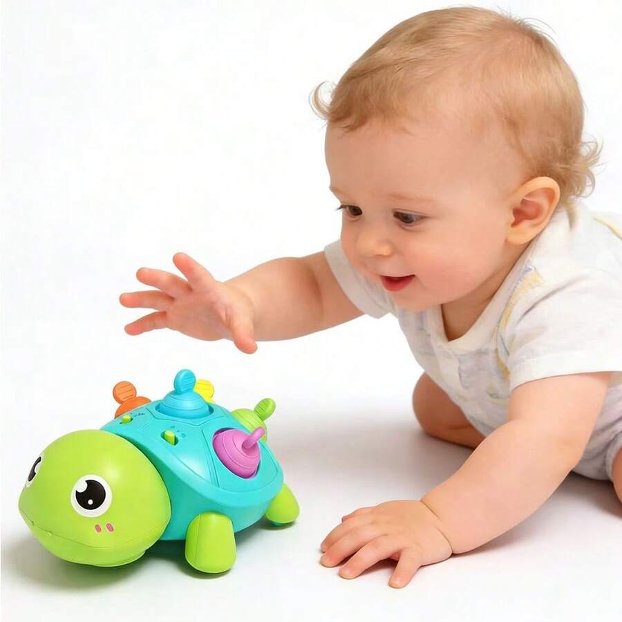 0-12 Months Baby Crawling Turtle Toy - Musical Lighting Interactive Toy, Early Development Crawling Toy With Button, Soothing Sound Suitable For Tummy Time, Newborn Baby Gift For Boys And Girls