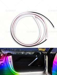 GLANBERT 1pc LED Car Door Flowing Light Dual Color Decorative Water Flow Guide Strip 12V Car Scanning Door Light Anti-Collision White & Red - Flowing Light + Strobe Mode - View 15