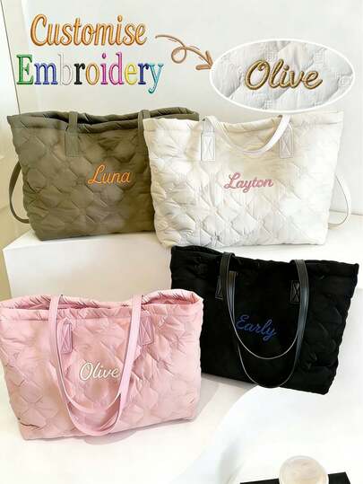 Bolso de hombro con diseño de rombo bordado personalizado, bolso de mano, diseño personalizado, múltiples opciones de color de hilo, adecuado para uso diario, escuela, viajes, diseño único excelente para uso personal o regalo