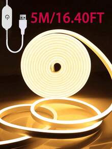 1 m/2 m/3 mètres/4 m/5 m Bande lumineuse décorative LED Néon flexible USB, éclairage ambiant gradable, alimenté par USB, convient pour l'éclairage domestique intelligent, ambiance blanc chaud, technologie de gradation intelligente, bande lumineuse ambiante flexible et gradable pour maquillage en direct, miroir, éclairage de miroir de salle de bain, gradation tactile - Bande néon tactile USB - Voir 15