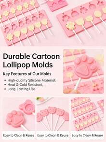 12-Cavity Pink Lollipop Mold, Silicone Gummy Bear, Paw, Flower Shaped Candy, Jelly, Pudding Mold, Easy Release Reusable Chocolate, Lollipop Baking Tool, Suitable For Valentine's Day Party, Home Decor, Housewarming Gift - View 8