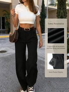 Quần tây ống đứng cạp cao kiểu vintage SMILE CHIC PETITE dành cho học sinh, chất liệu nhẹ, thoáng khí, dáng rộng, ôm sát, phù hợp cho đi làm, đi học hoặc mặc hàng ngày vào mùa xuân/hè. Màu đen. - màu đen - Xem 3