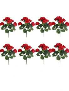 1/4 Piece Artificial Geranium Silk Flower, Fake Geranium Plant For Home Decor, Indoor Garden, Balcony, Gravestone, Vase, Tabletop - Red - View 11