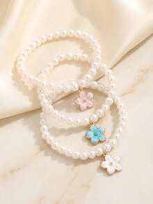 1件/3件装精致合金粉色、白色、蓝色五瓣花装饰吊坠手链饰品，派对装饰，节日和海滩风格珠宝配饰 - 彩色 - 查看 3