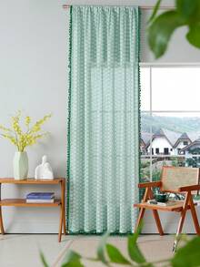 1片绿色叶子透明窗帘，波西米亚绿色流苏花卉印花乡村风格卧室窗帘 - 薄荷綠 - 查看 4