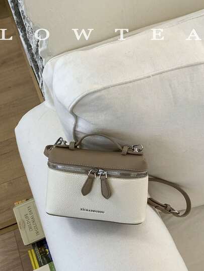 low tea 1个低茶色撞色PU手提包，女士复古时尚方型手提包，顶部提手设计，拉链封口，可拆卸可调节肩带，适合旅行、购物、约会、女士礼物，也适合通勤、户外活动、旅行、徒步等场合。