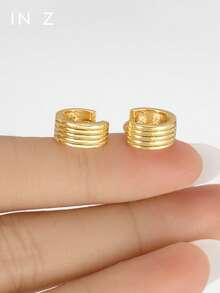 IN Z 1 pieza Pendientes de aro abierto elegantes de plata de ley 925, incrustados con circonita cúbica brillante, diseño minimalista de cinco líneas, adecuados para niñas y mujeres para uso diario y fiestas - Multicolor - Ver 2
