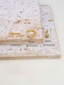 Bộ 3 khuyên tai nhỏ đính đá CZ, có thể đeo chồng lên nhau, phù hợp cho nữ, mạ vàng 14K, ít gây dị ứng, phù hợp cho phụ nữ và bé gái. - 3 đôi bông tai - Xem 3