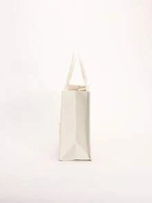 1pc Colorful Sequin & Mesh Patchwork Linen Tote Bag, Fashion Floral & Leaf Embroidery Design, Large Capacity Square Shoulder Bag, Casual Vacation Style Shopping Bag (Floral Pattern Randomly Distributed) - Beige - View 7