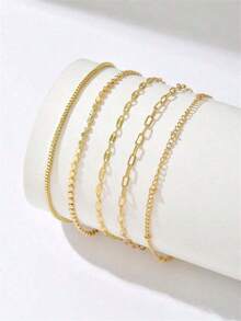 5 st eleganta stapelbara silverarmband, minimalistiska söta smycken (pärlkedja, slumpmässig pärlmängd, standard fast längd) - Multifärgad - Visa 2