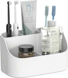 Countertop Toothbrush Holders For Bathrooms, Plastic Toothpaste And Electric Tooth Brush Holder Storage Caddy Stand For Shower, 5 Slots Cute Kids Bathroom Counter Organizer For Vanity, White - 白色 - 查看 8