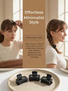 10pcs Mini Matte Black Square Hair Clips, Suitable For Daily, Vacation, Business Trip Gifts - Black - View 3