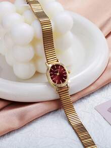 Reloj pulsera de moda para mujer, reloj de cuarzo vintage, lujoso, minimalista, elegante y ligero, adecuado para uso diario, cumpleaños, fiestas, reuniones, regalo ideal para ti o tus amigos - Dorado - Ver 4