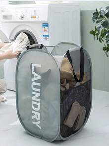 Mesh Laundry Basket, Pop-Up Foldable Laundry Basket, Wardrobe Storage & Organization Basket, Portable Laundry Basket With Handle, Large Side Pocket, Grey Wardrobe Storage & Organization Basket, College Storage & Organization Bag, Storage Box, Suitable For Laundry, Bathroom, Travel, School, Can Store Dirty And Clean Clothes Laundry Bag Garment Bag Waterproof Bag Storage Bags Clothes Organizer Clothes Storage Clothes Bag Packing Cubes Travel Essentials - Multicolor - View 4