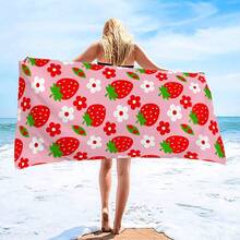 1 Stück Erdbeere & Weiße Blumen Strandtuch, extra großes Mikrofaser Strandtuch, super saugfähig, geeignet für Reisen, Schwimmbad, Tauchen, Surfen, Yoga, Camping, in verschiedenen Größen erhältlich, Strandaccessoires - Erdbeere - Übersicht 6