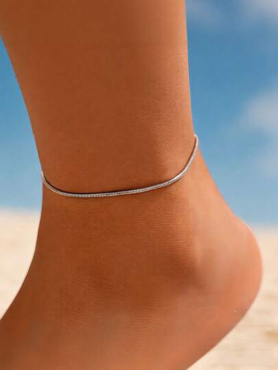 MONALLY Classic Minimalist Stainless Steel Silver Snake Chain Anklet For Women Waterproof Jewelry Perfect For Summer & Vacation For Everyday Wear