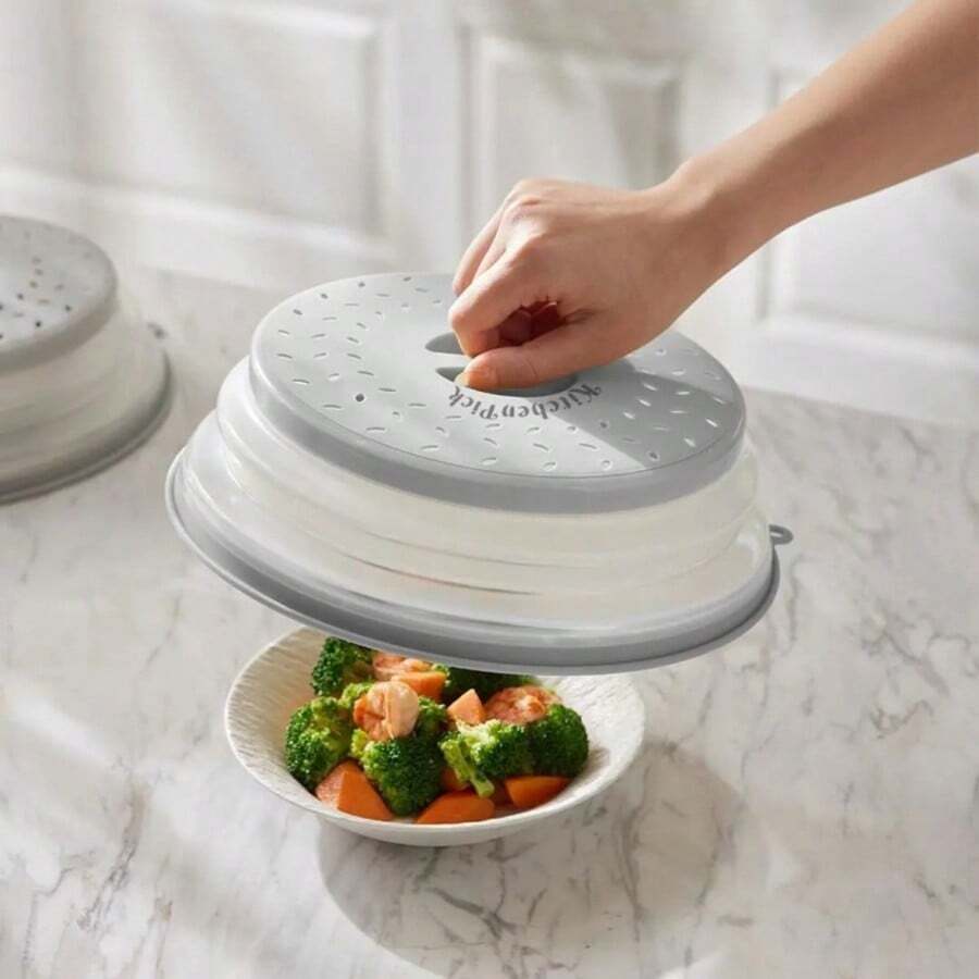 1pcs Microwave Splatter Cover For Food,  Microwave Cover, Microwave Plate Dish Cover With Handle, Food Covers, Plate Covers For Food (Grey) - 灰色 - 查看 1