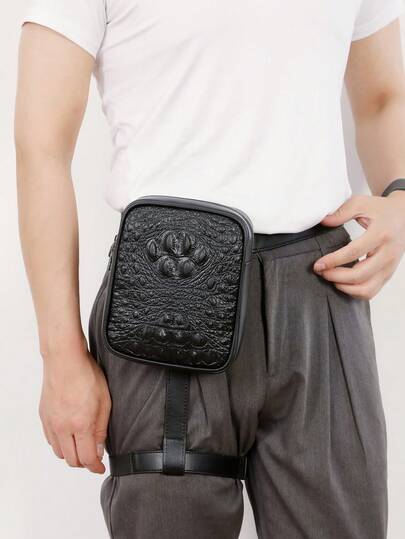 A Fashionable And Men's Leg Bag For Light Travel, A Stylish Retro Crocodile-Patterned Waist Bag, A Compact And Lightweight Men's Chest Bag That Meets The Needs Of Daily Simple Outings, With Adjustable Shoulder Straps And Leg Fixation Straps, A Multi-Functional And Practical Men's Waist Bag That Is The First Choice For Commuting And Strolling.