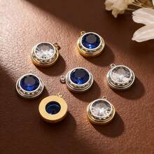 1 mặt dây chuyền tròn bằng thép không gỉ 304 mạ vàng 18K đính kim cương, dùng để tự làm vòng cổ, trang sức thép không gỉ dành cho nữ, phù hợp để đeo hàng ngày. - Mặt dây chuyền - Xem 7