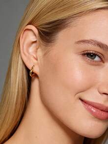 GAGAFEEL 1 Pair Elegant Fashion S925 Sterling Silver Smooth Heart-Shaped Earrings, Women's Valentine's Day Birthday Gift, Daily Commute Wear - Gold - View 4