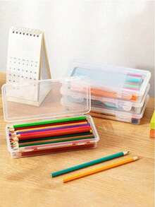 1pc Large Transparent PP Storage Box With Lid, Lightweight Uncoated Surface, Suitable For Office/Study Supplies, Pens, Pencils, Markers, Crafts, Desktop Organization, Cosmetics, Jewelry, Minimalist Style, Portable, Random Color (Box Only) - A - View 10