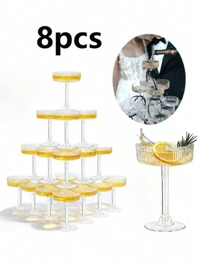 1-8pcs/Set Creative Champagne Tower Plastic Cup Can Hold Wine, Cocktails, Beer,Martinis, And Margaritas, Desserts, And Other Containers Beverages. Wedding Party Elegant Art Decoration Champagne Cup