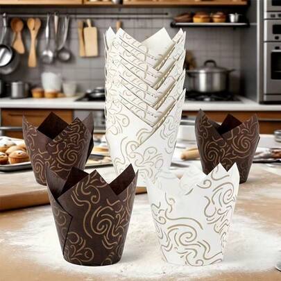 50/100/200 Pcs Tulip Cupcake Liners, Oil-Proof And Heat-Resistant Baking Cups And Muffin Liners, Suitable For Wedding, Birthday, Christmas And Baby Shower Parties